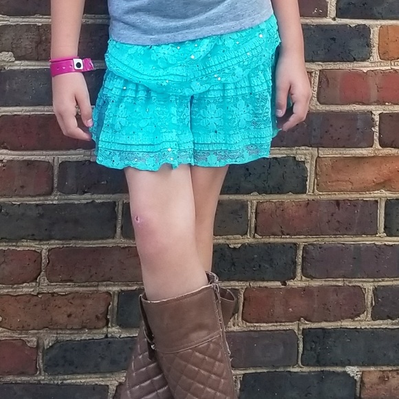 RELISTJustice sequin lace layer skirt blue size 8 - Picture 2 of 3